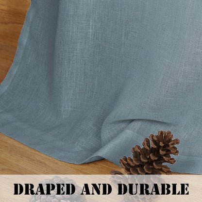 H.VERSAILTEX Stone Blue Linen Curtains 84 Inch Length for Living Room 2 Panels Set Rod Pocket Light Filtering Semi Sheer Curtains for Bedroom Country Farmhouse Drapes 52x84 Long
