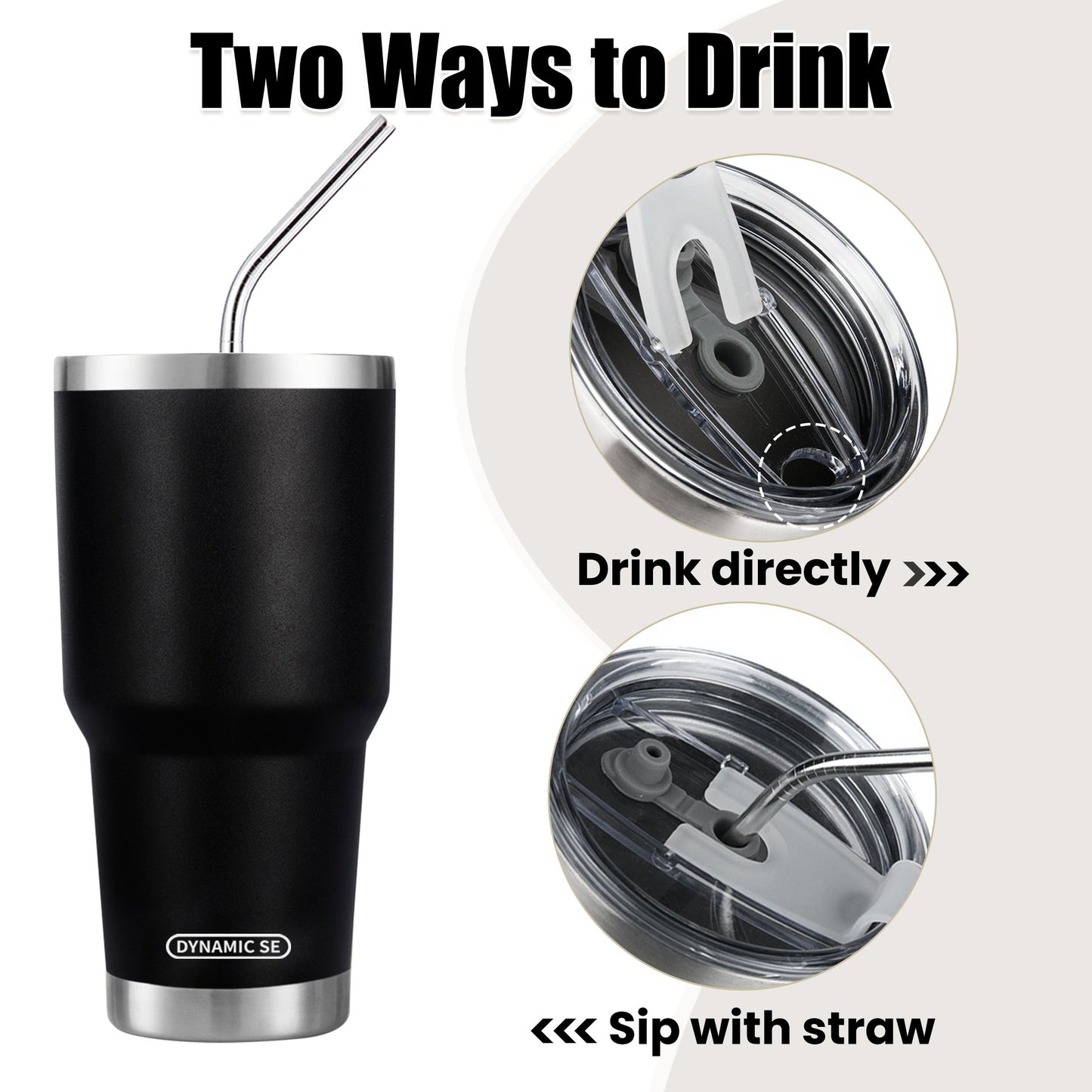 D·S 30 oz Black Tumbler Stainless Steel Double Wall Vacuum Insulated Mug with Straw and Lid, Cleaning Brush for Cold and Hot Beverages