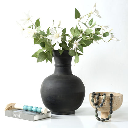 Artissance Approximately 16" Earthy Gray Ceramic Pottery Vase, Globular Shape with 5.9" Opening, Vintage Table Centerpiece for Living Room, Patio, Garden