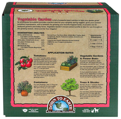 4-4-4, 15 lb Down To Earth All Natural Fertilizers Organic Vegetable Garden - Plant Food for Vegetables, Herbs, Greens