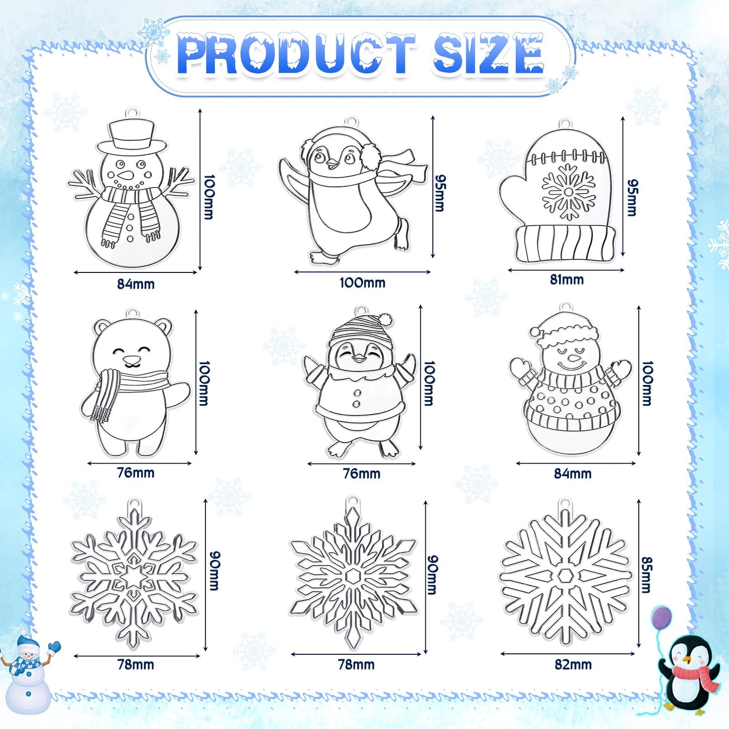 Capoda 36 Sets Winter Suncatchers Craft Kits DIY Animal Snowflake Sun Catcher Paints Craft Kits Window Paint Art Suncatchers Ornaments Decorations for Winter Holiday Xmas Party Activity Art Project