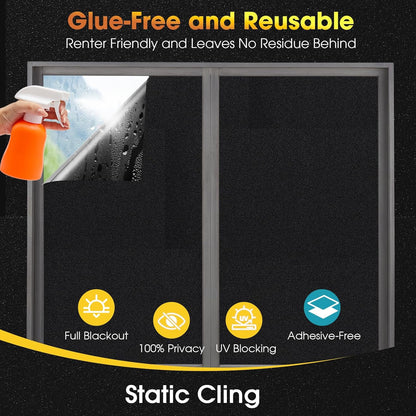 Coavas Blackout Window Film - UV Heat Blocking Privacy Film for Room Darkening, Static Cling, 17.5" W x 78.7" L