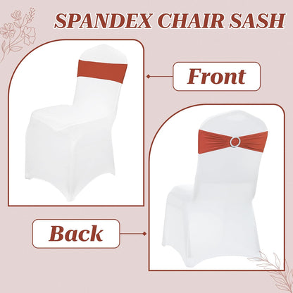 MDS Premium Spandex Chair Sashes - Stretch Chair Cover Bands with Buckle Slider | Pack of 50 - Terracotta