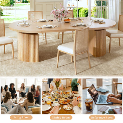 HUAHUU Extendable Round Dining Table for 4-8, 39in-77in Long Large Kitchen Table with Fluted Base, Space Saving Modern Farmhouse Oval Dinner Tables for Dining Room, Kitchen, Living Room, Natural