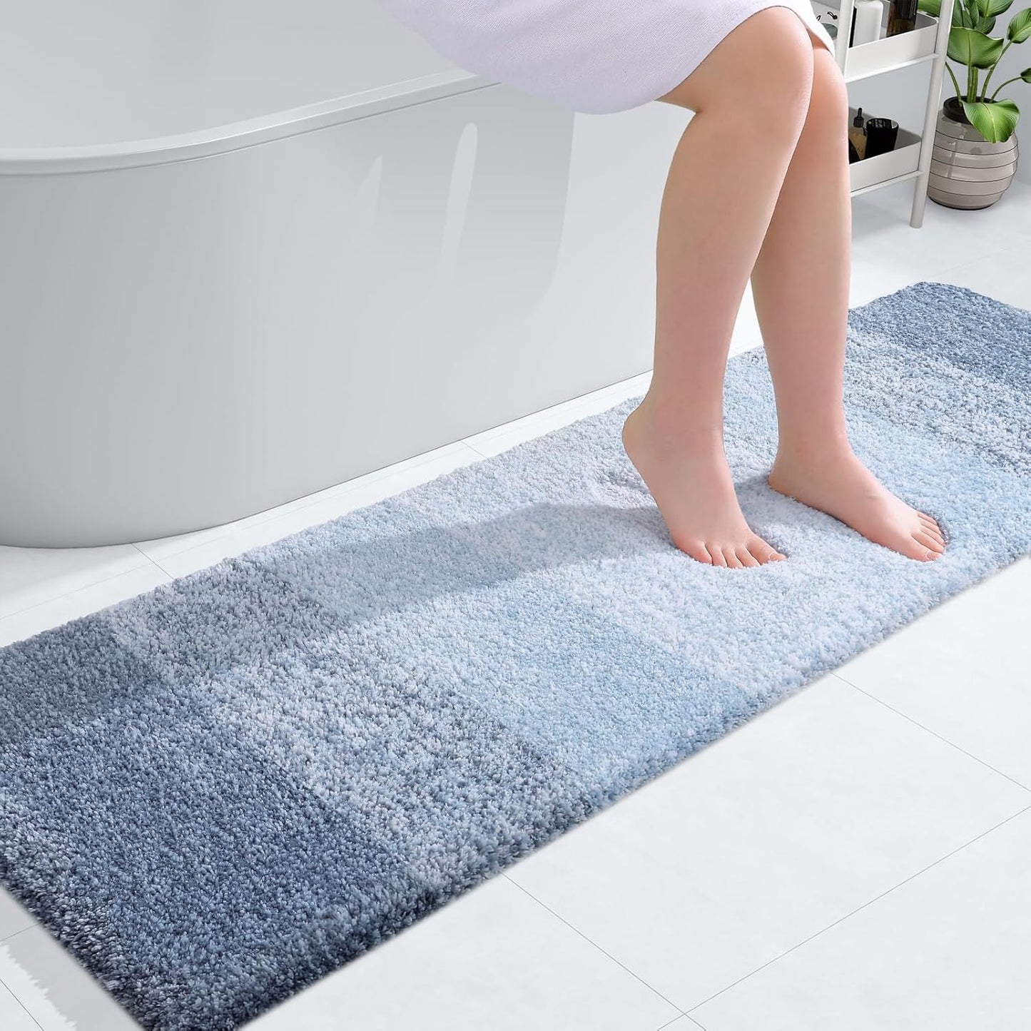 OLANLY Bathroom Runner Rug - Extra Soft Microfiber Mat, Quick Dry & Washable, 59x17 Inches - Blue