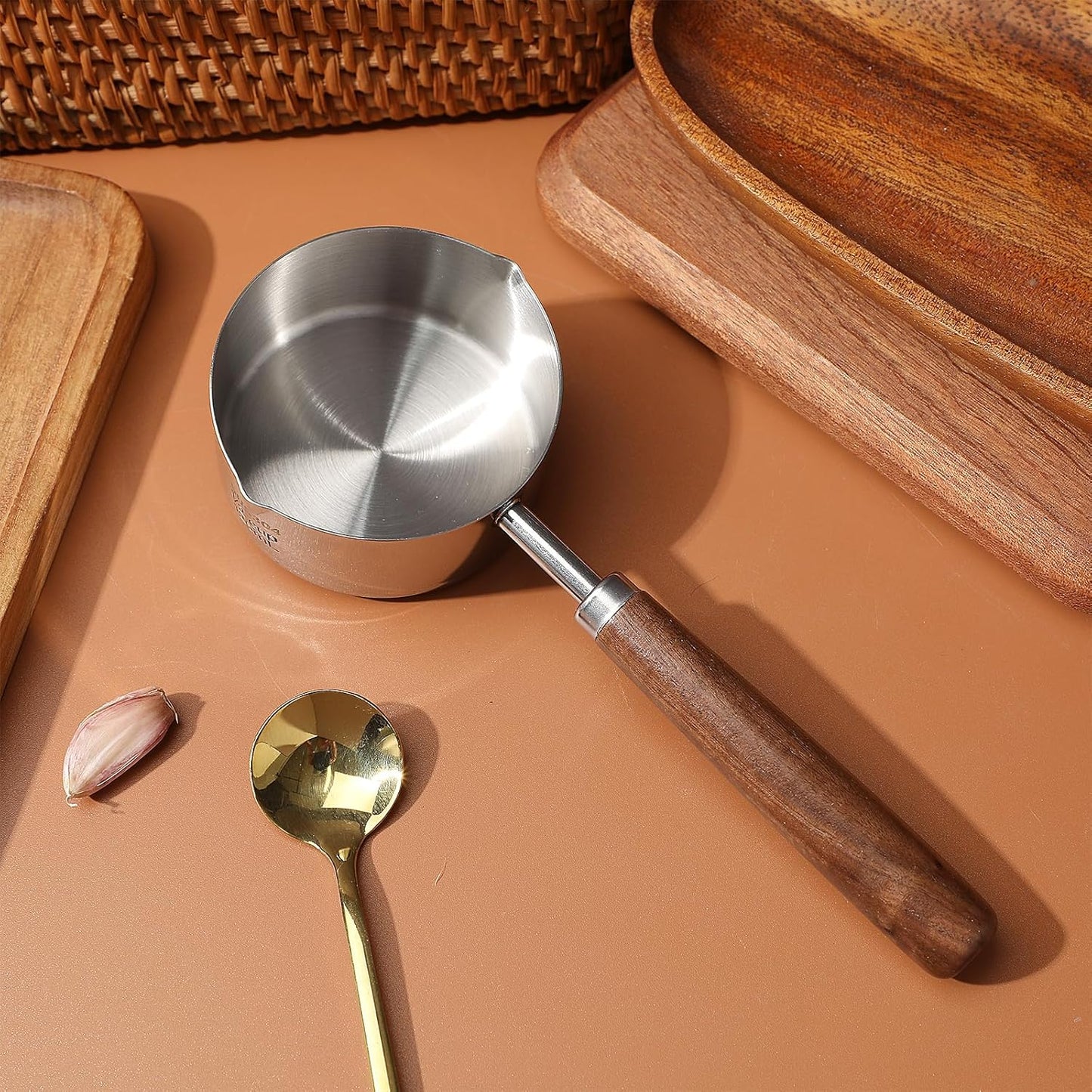 Luxshiny Mini Sauce Pan, 125ml Stainless Steel with Pour Spouts, Small Melting Pot for Cooking, Picnic