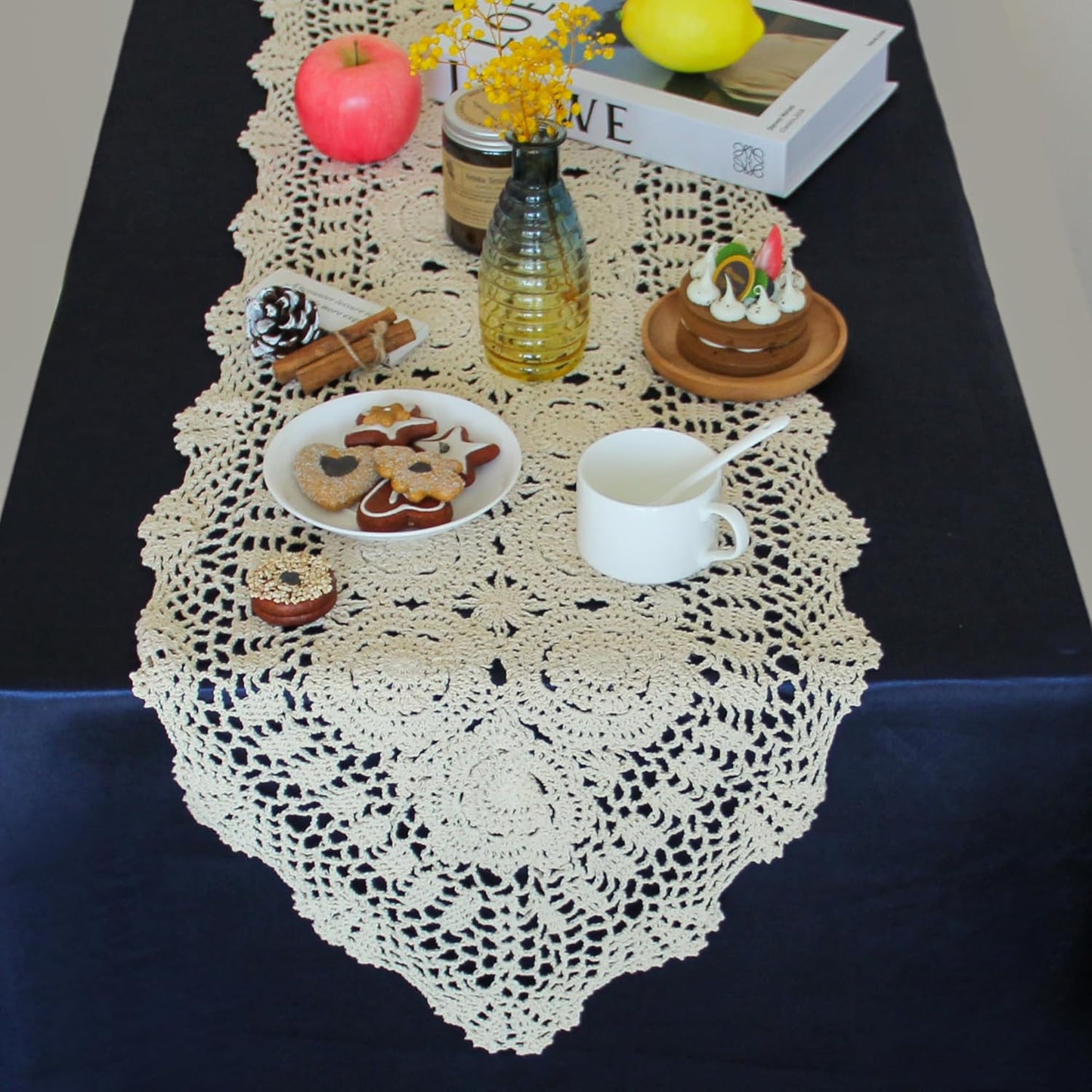 15 60 inch kilofly Handmade Crochet Cotton Lace Table Runner Tablecloth, x