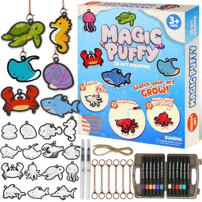 CZTCDP 3D Art Kit, Ocean Animals Magic Foam Texture Painting Set, 15 Pcs Mess Free Craft Kit for Kids – Screen Free Play, Creative Birthday Christmas Gift for Boys and Girls Ages 3-10