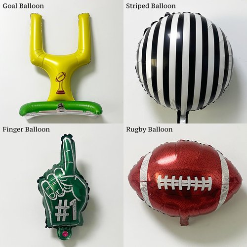 140PCS Football Party Balloon Arch Kit – Game Day Decorations with Football Foil Balloons, Referee Stripe Balloons, #1 Hand Balloons & Field Goal Post, Green Brown Black Balloon Garland