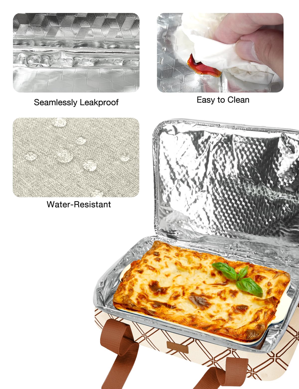 Vuudh Casserole Carrier Bag, Single Insulated Food Bag, Hot Cold Lasagna Holder Tote for Picnic, Potluck or Travel, Lightweight Picnic Bag