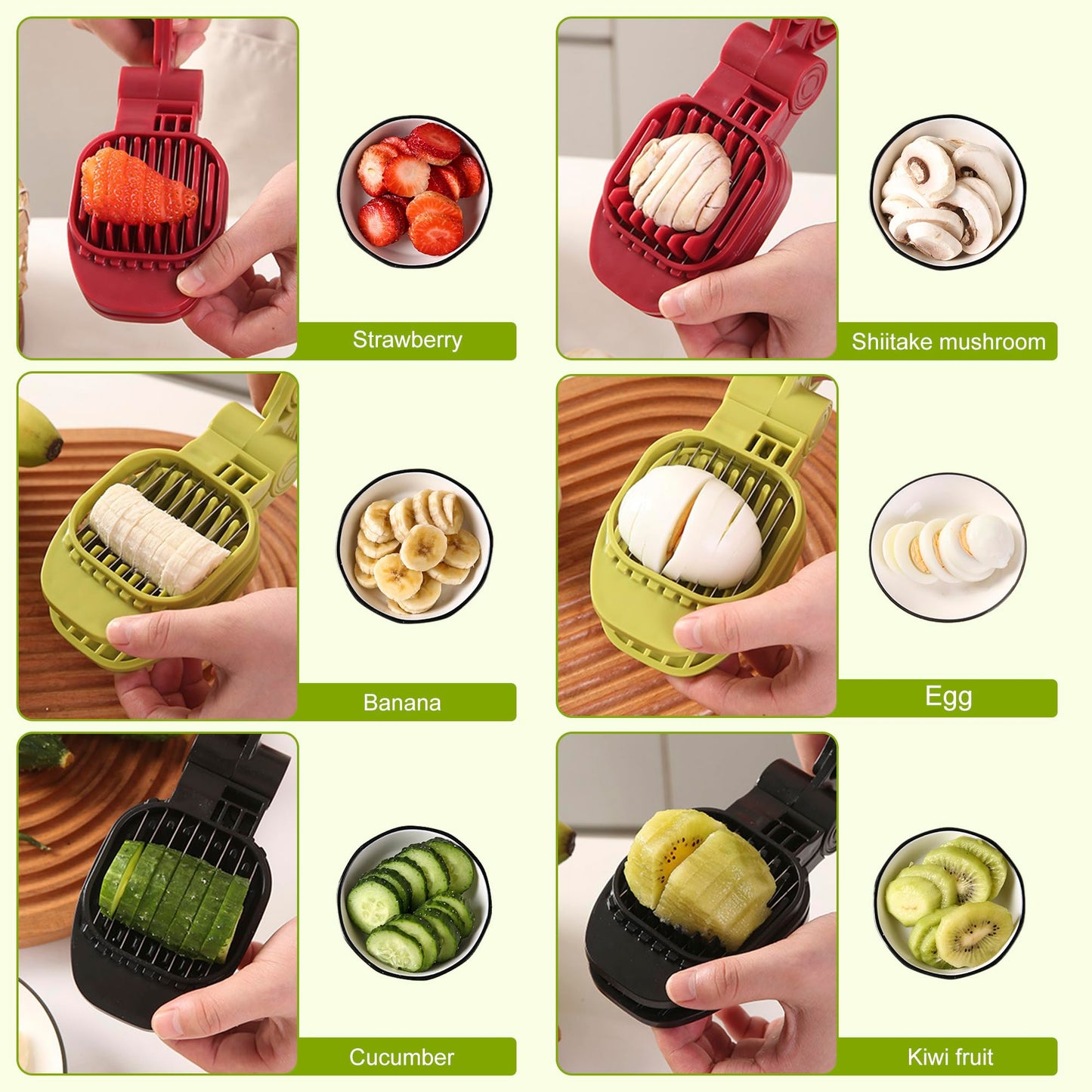 Fruit Slicer, Strawberry, Banana, Kiwi Cutter, Egg Slicer for Hard Boiled Eggs, for Fruit Sausages, Cucumbers, Mushroom Cutter, Rapid & Safe Slicing Kitchen Gadgets (Red)