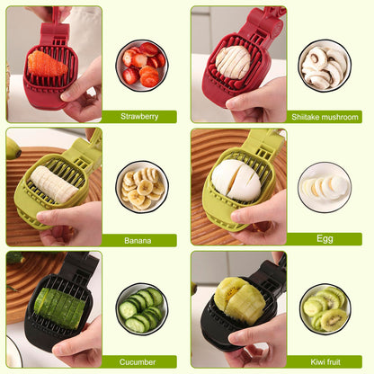 Fruit Slicer, Strawberry, Banana, Kiwi Cutter, Egg Slicer for Hard Boiled Eggs, for Fruit Sausages, Cucumbers, Mushroom Cutter, Rapid & Safe Slicing Kitchen Gadgets (Red)