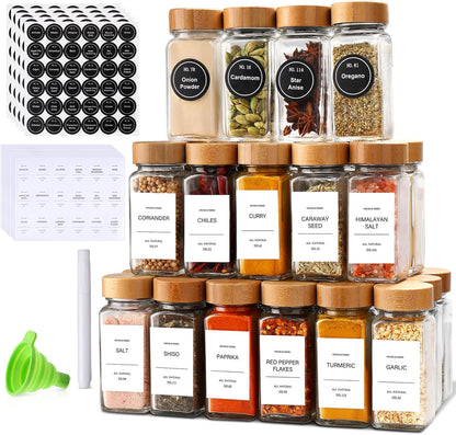 24Pcs,Seasoning Set,Kitchen Set,Seasoning DIMBRAH Spice Jars with Label Containers,Glass Spice Jars with Bamboo