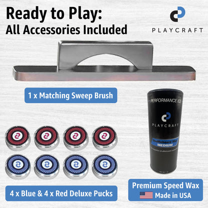 Playcraft Woodbridge Shuffleboard Table with Storage Cabinet - Shuffle Board Game Table Set with Matching Abacus, 8 Pucks, Brush & Wax (Made in USA) - Pro Style Climate Adjusters - Espresso - 16ft