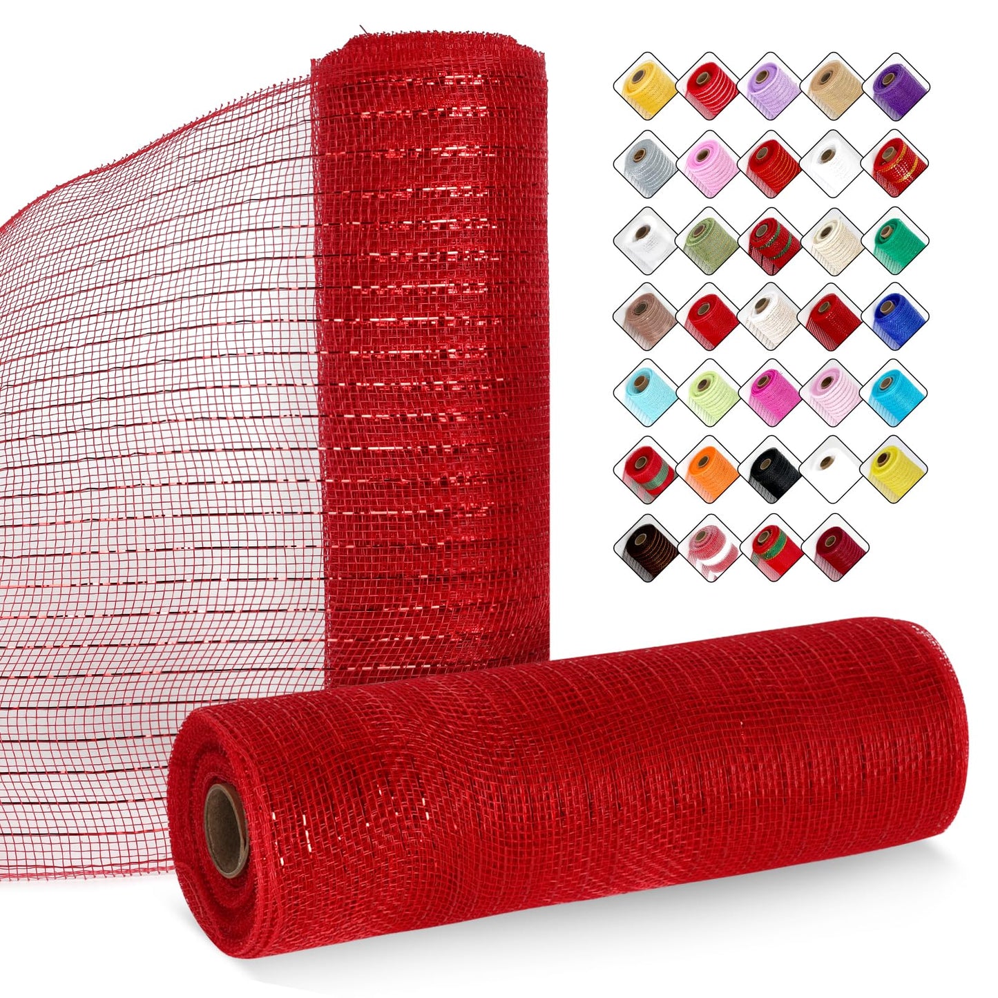 ICOSHOW 2 Rolls Mesh Ribbon for Wreaths 10 Inch x 30 Foot Wreath Mesh Rolls with Metallic Foil for Easter Christmas Party Wedding Home Decor DIY Craft Projects and Gift Wrapping (Red)
