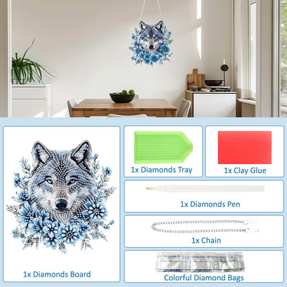 SENQAO Wolf Diamond Art Hanging Kit for Adult, Special Shaped Rhinestone, DIY Acrylic 5D Diamond Art Painting Window Pendants Home Garden Wall Hanging Kits Hanging Ornament