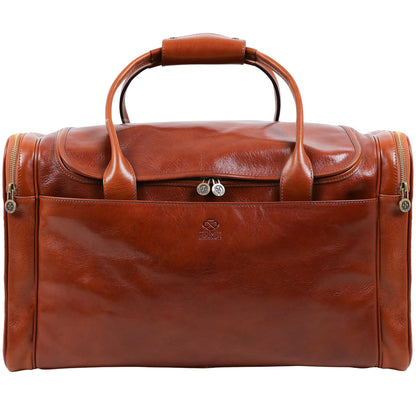 Time Resistance Leather Duffel Bag - Large Weekend Gym Travel Bag (Cognac Brown)