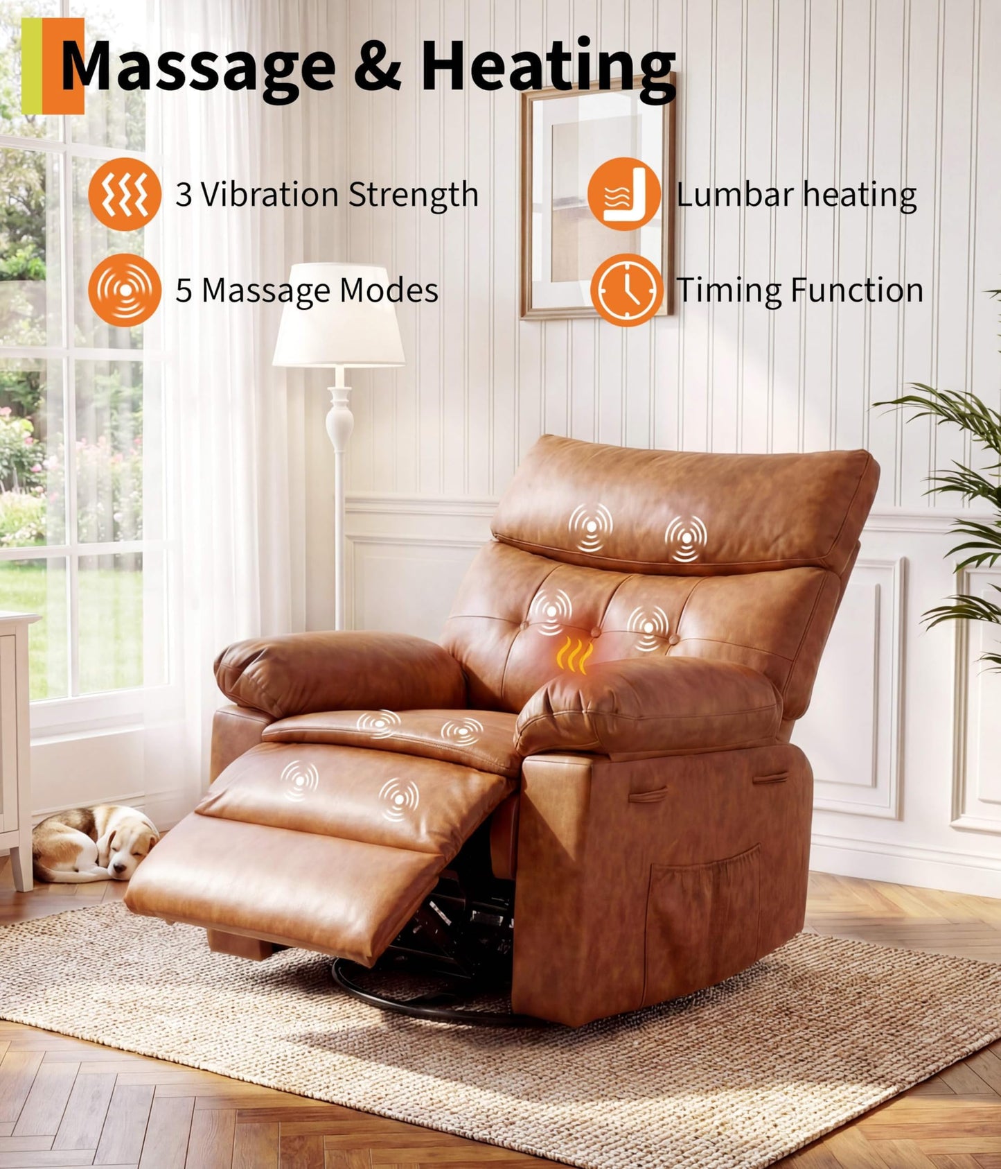 Oversized 360° Swivel Rocking Recliner Chair with Massage & Heat, Remote Control Lazy Chair for Adults with Comfort Arms and Back for Adults, Ergonomic Recliner for Living Room, Bedroom, Nursery