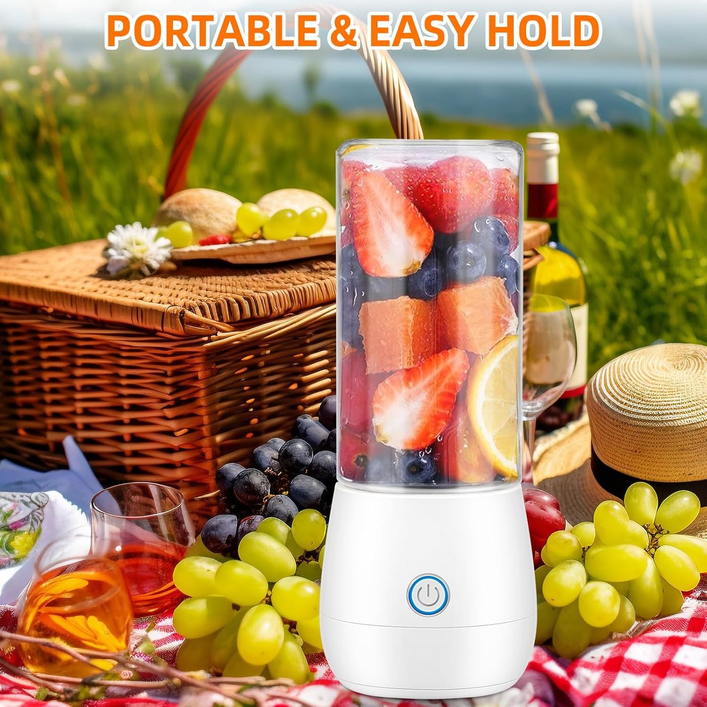 Portable Mini Blender, Personal Blender for Shakes and Smoothies, USB Rechargeable 15 OZ Mini Fruit Juice Mixer