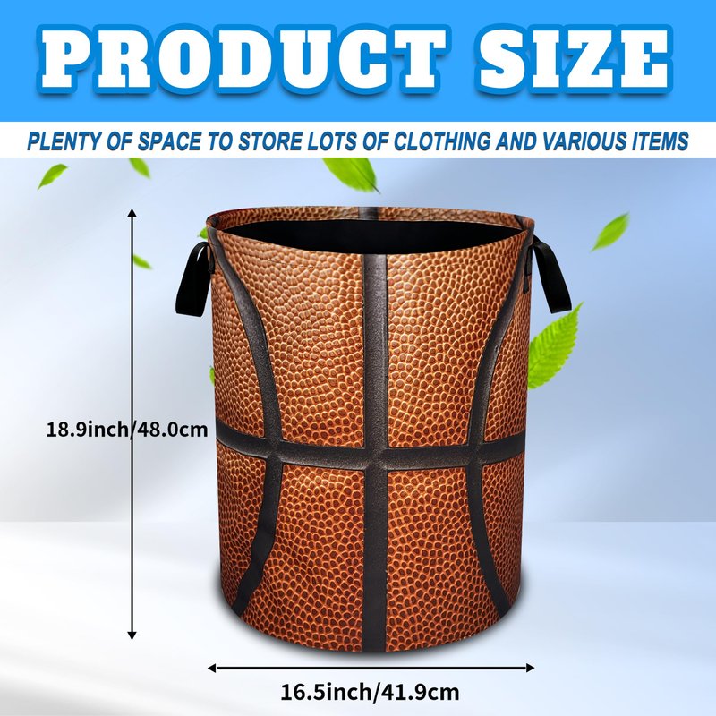 Basketball Laundry Basket Ball Texture Oxford Cloth Laundry Hamper With Handle Foldable Portable Clothes Storage Basket 18.9 X 16.5 Inch Storage Bag For Laundry Room/Bathroom/Bedroom/Dormitories
