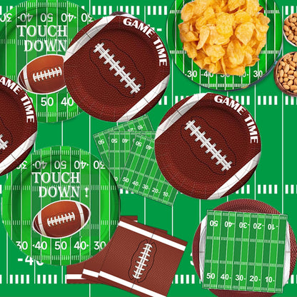Football Party Decorations, Football Party Supplies Set Disposable Footballs Plates Tablecloth Napkins and Banner, Footballs Birthday Party Decorations