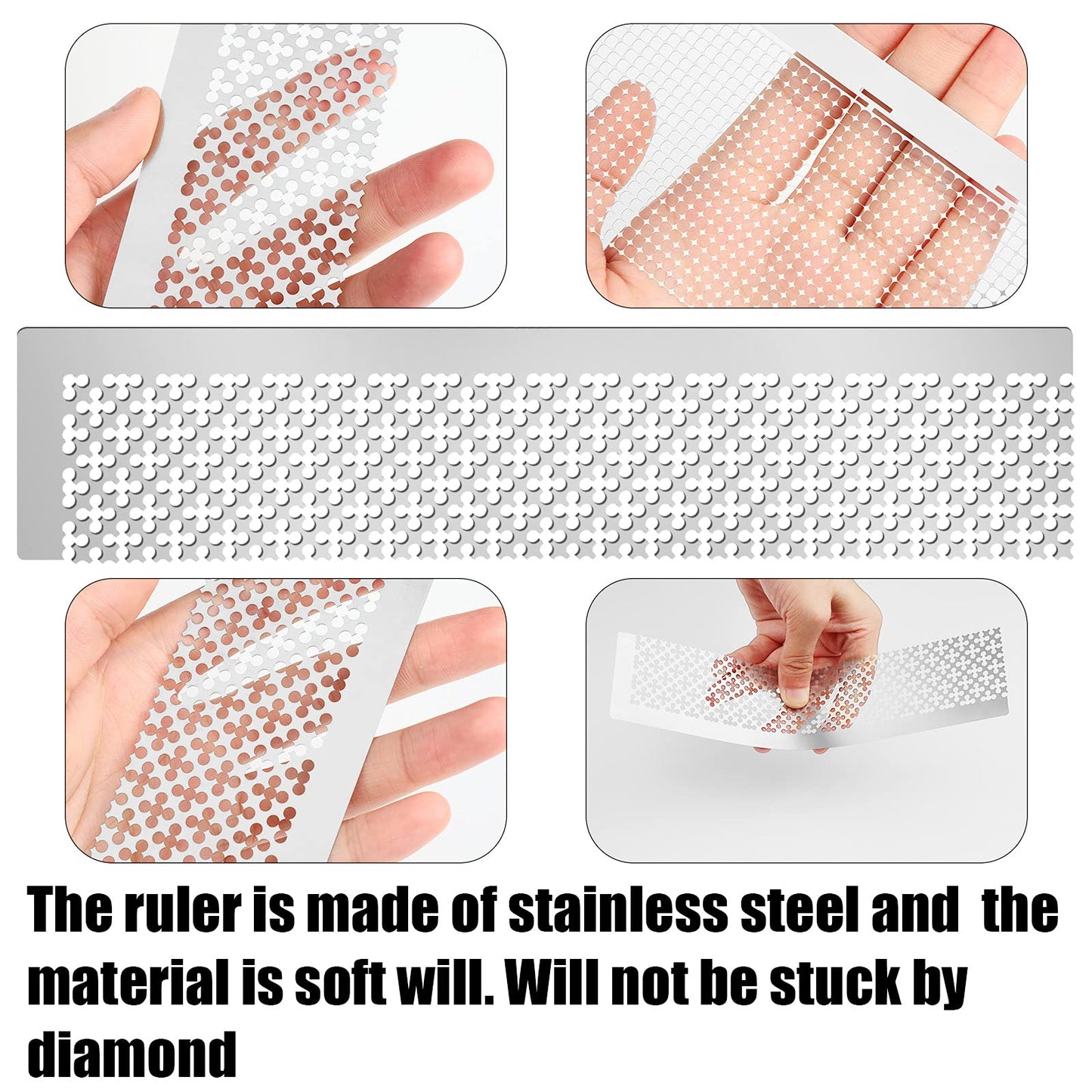 Gersoniel 3 Pcs Stainless Steel Diamond Painting Ruler Steel 5d Drawings Mesh Rulers Tool 216/699/1020 Blank Grids for Diamond Pasted Drawing Round Full Partial Drill Tools Keeps Drills Aligned