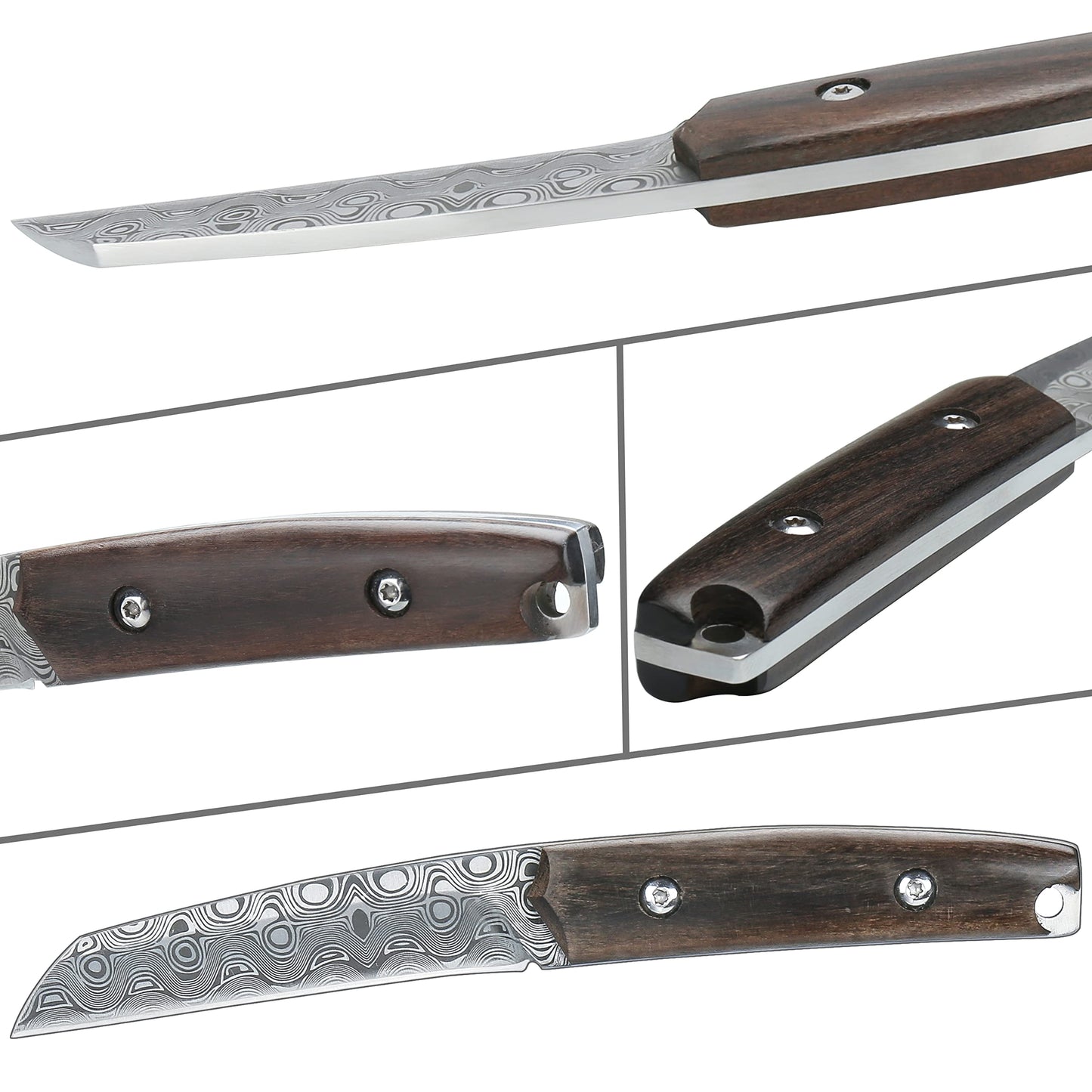 WILDMOK Paring knives Stainless Steel 3.2 Inch Utility Knife Full Tang Fruit Vegetable Cutting Carving Kitchen Knife with Leather Case (A)