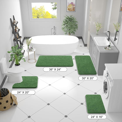 OLANLY Bathroom Runner Rugs - Soft Absorbent Chenille with Rubber Backing | 59x24 Inches, Olive Green