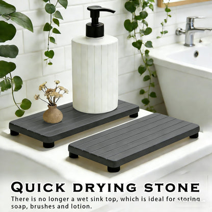 2PCS Stone Drying Tray, Water Absorbing Stone Tray for Sinks, Neat Diatomite Sink Trays, Fast Drying Kitchen Sponge Hand Soap Holder, Instant Dry Sink Coasters Used for Bathroom Counter -Dark Gray