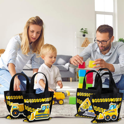 Photect 24 Pieces Construction Party Favors Bags, Non Woven Tote Bags for Birthday Party Supplies, Truck Treat Bags
