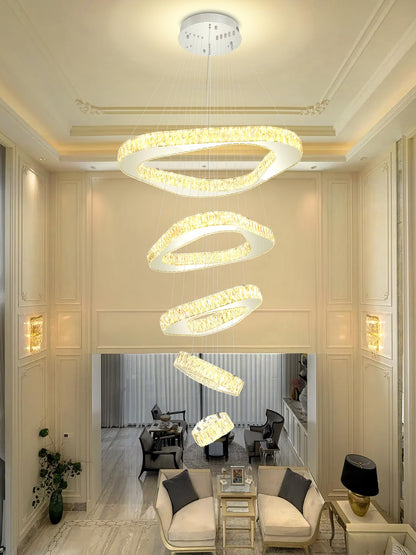 Shial Lighting Large Crystal Chandelier Modern LED Dimmable Contemporary Chandelier Large Pendant Light for Living Room Foyer Staircase Silver Dia 40"