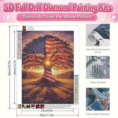 IOHEFY Diamond Painting Kits for Adults 12x16 Inch American Flag Tree of Life Full Drill Acrylic Rhinestone DIY Art Patriotic 4th of July Independence Day Veterans Wall Decor Gift Beginners