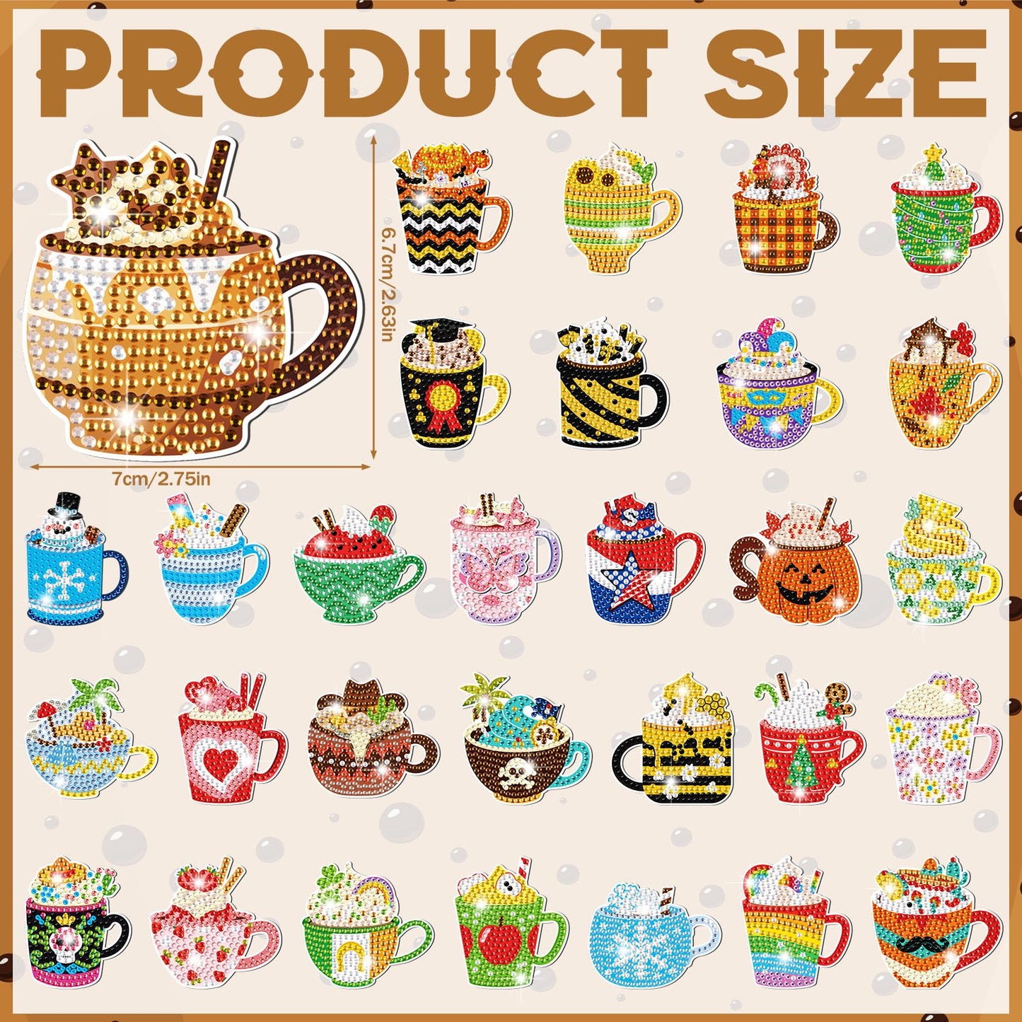 Liliaafar 30 Pcs Diamond Painting Magnets Set Diamond Art Magnets for Fridge Refrigerator Magnetic Stickers for DIY Crafts 5d Rhinestones Gem Art Painting Kits for Adults Beginners(Coffee Cup)