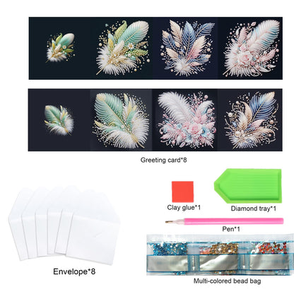 TDFERAN 6 Pack DIY Diamond Painting Greeting Cards Assortment with Envelopes Diamond Art Kits for Adults Blank Cards Cards for All Occasions Thank You Baby Wedding and More Note Cards Feather