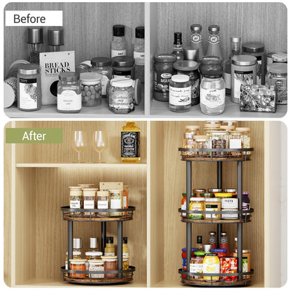 LAMU 10'' Wood Lazy Susan Spice Rack Organizer, 2 Tier Spice Organization for Cabinet, Countertop, Kitchen, Table Top, Pantry, Condiment and Seasoning Rack Organizer