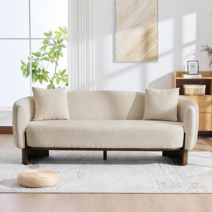 Christopher Knight Home 81 inch Curved Boucle Sofa with Wooden Base Indoor Couch Upholstered Modern Living Room Sofa Comfortable Wood Frame Seating for Home Lounge, Beige