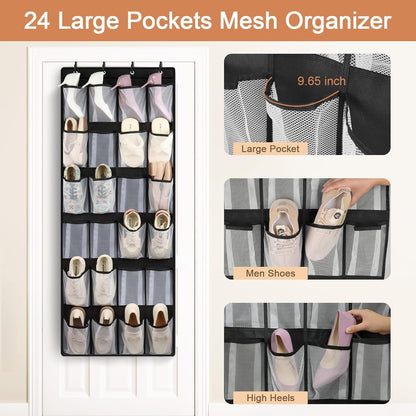24 Closet Closet 1 Pack FENTEC Large Pockets Over Door Shoe Organizer, Mesh Hanging Shoe Organizer for Mesh Holder