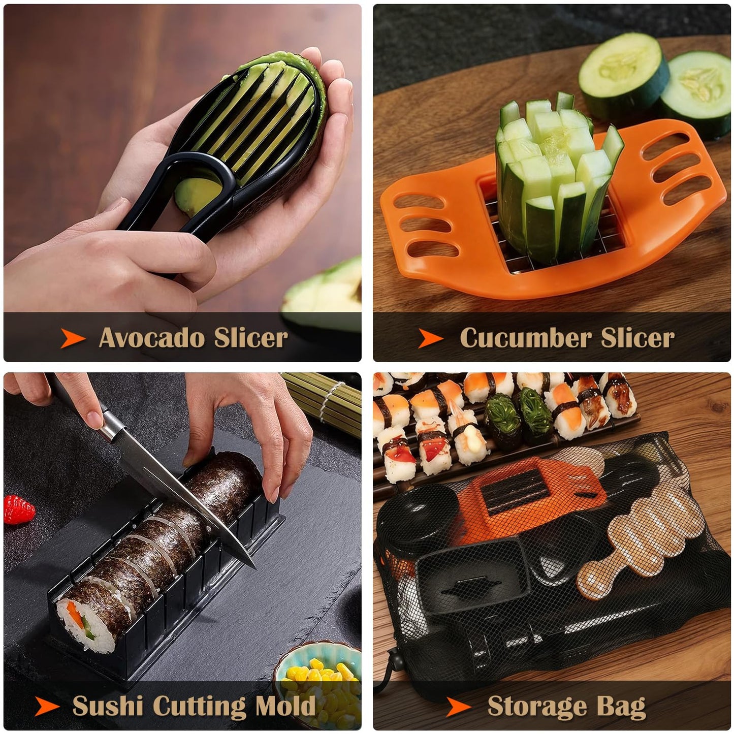 SmileTools Sushi Making Kit, 30 in 1 Sushi Kit with Sushi Roller, Sushi Maker Bazooka, Triangle Onigiri Mold, Musubi Press Mold, Rice Ball Mold & More