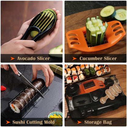 SmileTools Sushi Making Kit, 30 in 1 Sushi Kit with Sushi Roller, Sushi Maker Bazooka, Triangle Onigiri Mold, Musubi Press Mold, Rice Ball Mold & More