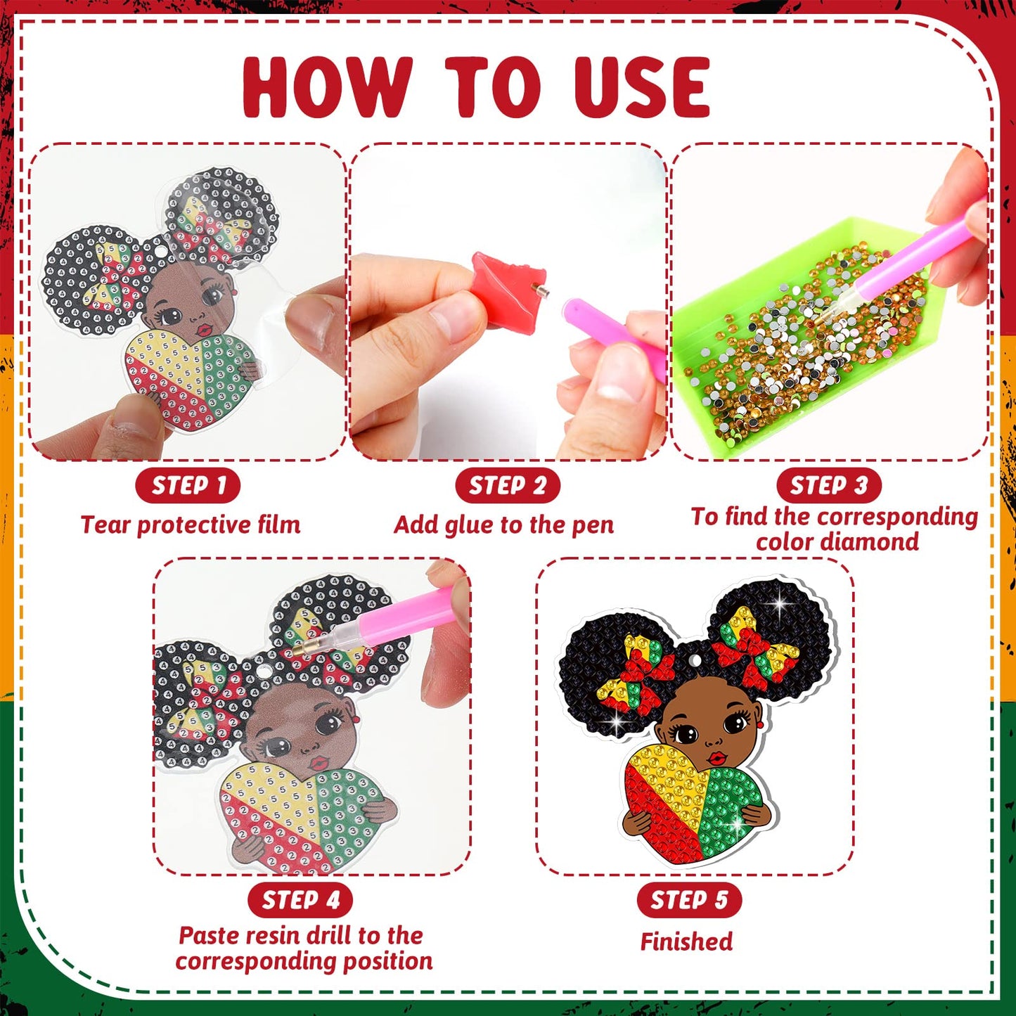 Estune 15 Pcs Juneteenth Diamond Painting Keychains African American Freedom Keychain Craft Diamond Art 1865 5d Independence Party Decoration Gifts Happy 19th of June DIY Activities for Women