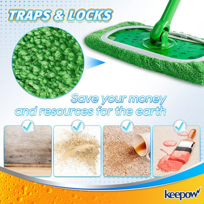 KEEPOW Reusable Mop Pads Compatible with Swiffer Sweeper Mop, Dry Sweeping Cloths for Swiffer Pads, 8 Pack Washable Microfiber Wet Mopping Cloth Refills for Surface/Hardwood Floor Cleaning