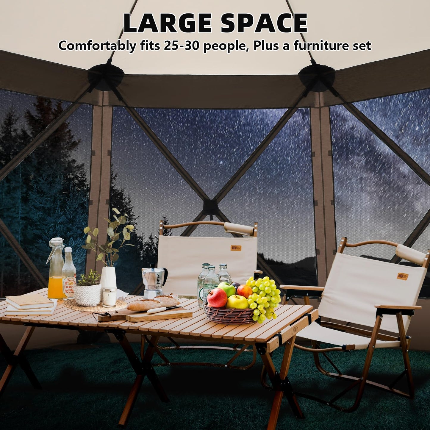 COBIZI 15x15FT Pop Up Gazebo Screen Tent Screen House for Camping, Screen Room with Mosquito Netting, Hub Tent Instant Screened Canopy with Carrying Bag and Ground Stakes, Brown