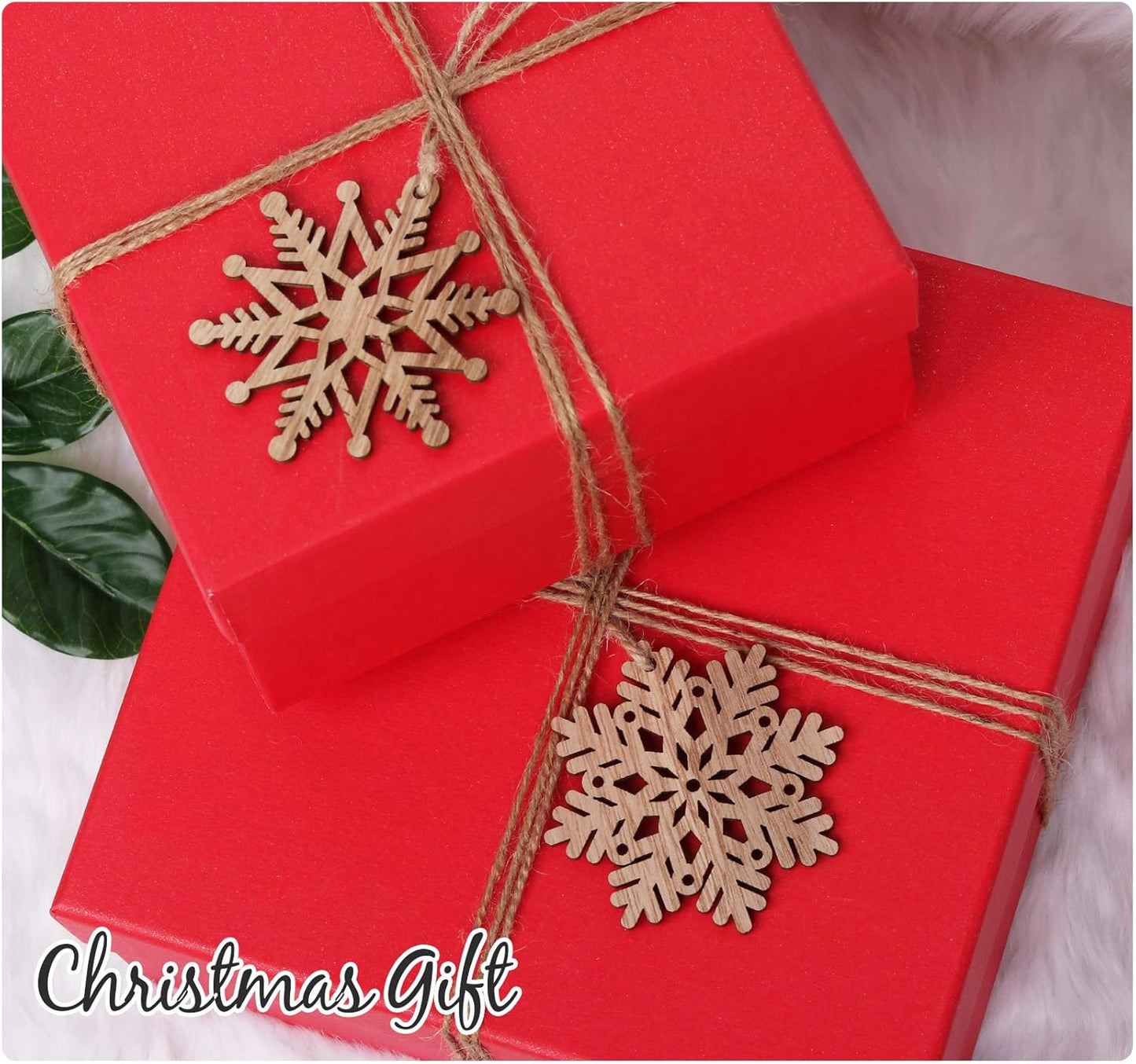 ilauke 20 pcs Unfinished Christmas Wood Snowflake Ornaments - 4 Styles Bulk with Twine for Tree Decorations
