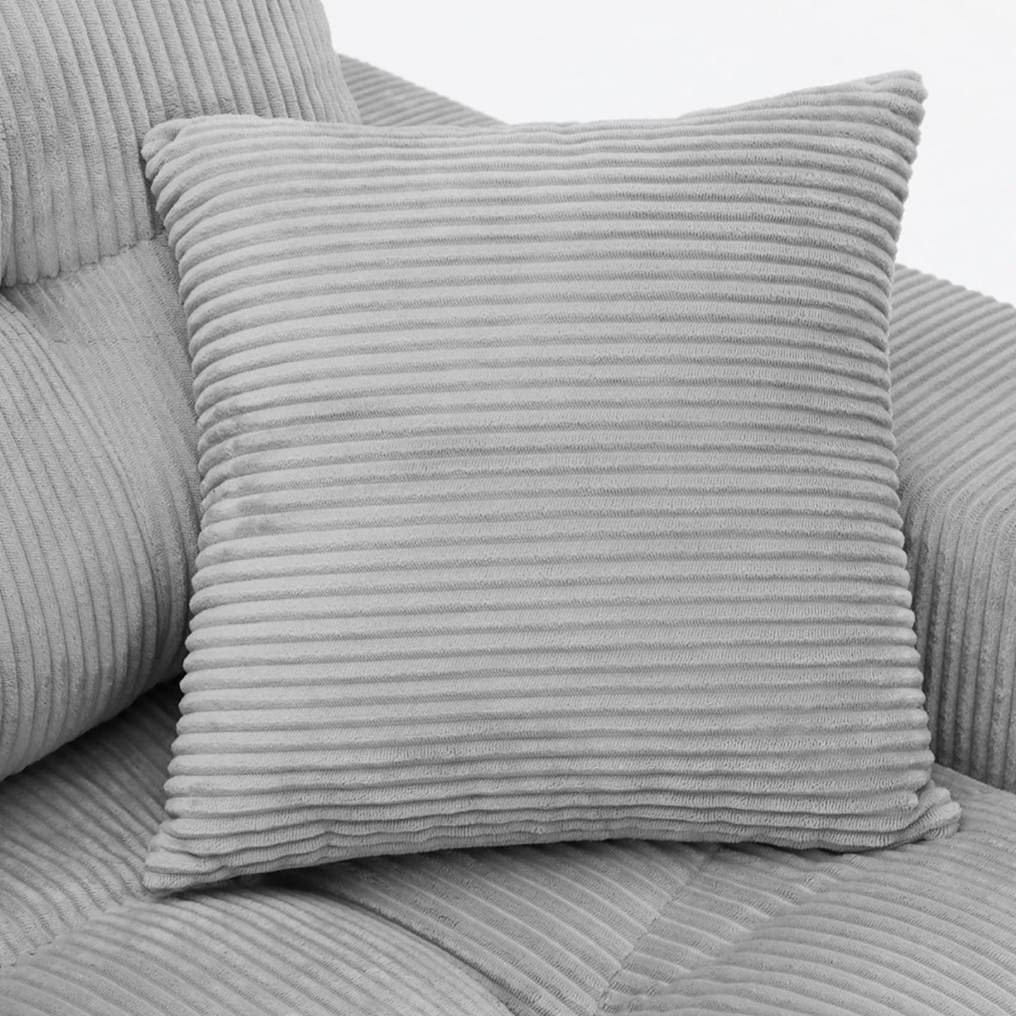 113-Inch L-Shaped Modular Corner Cloud Sofa Corduroy Tufted Foam Sectional with Deep Seat, 4 Pieces Compressed Boneless Sofa Couch with Movable Ottoman & 4 Toss Pillows