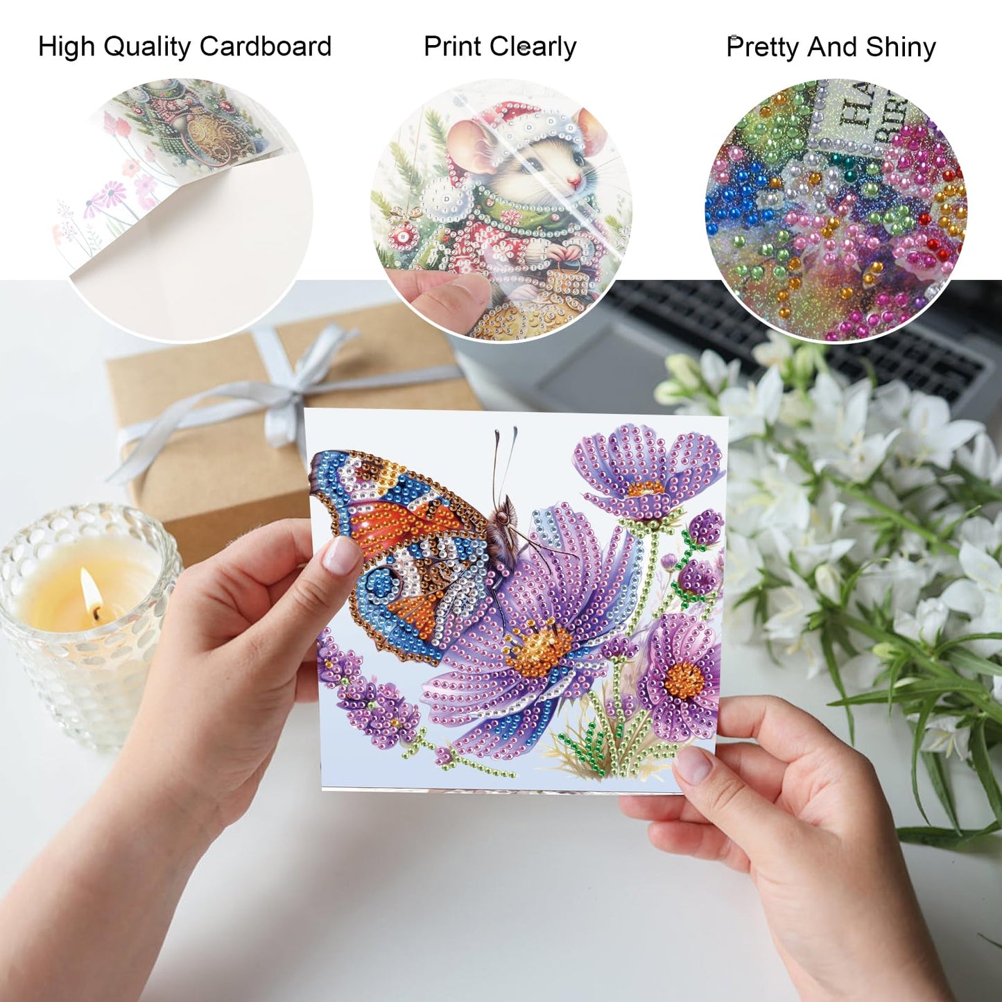 JZHYOAN 6Pcs DIY Animal Diamond Painting Cards Birthday Greeting Cards for Holidays Celebrations Diamond Art Card with Envelopes Crystal Arts Craft Gem Art Painting Mosaic Kit Butterfly Dragonfly Bird
