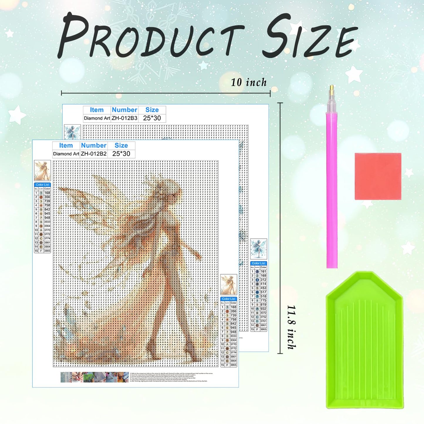 XUNLURY Fairy Diamond Art Kits 2 Pcs, Golden and Blue Fantasy Fairy Diamond Painting Kits for Kids Girls Adults Beginners, Full Drill Diamonds Dots for Home Decor, 9.8x11.8 Inch