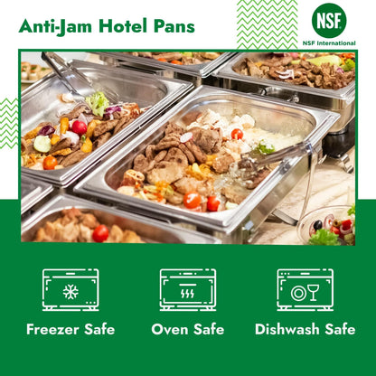 HECMAC 6 Pack Anti-Jam Hotel Pans, Full Size 6 Inch Deep, Commercial Stainless Steel Chafing Steam Table Pan, Catering Storage Metal Food Pan, 23 Gauge