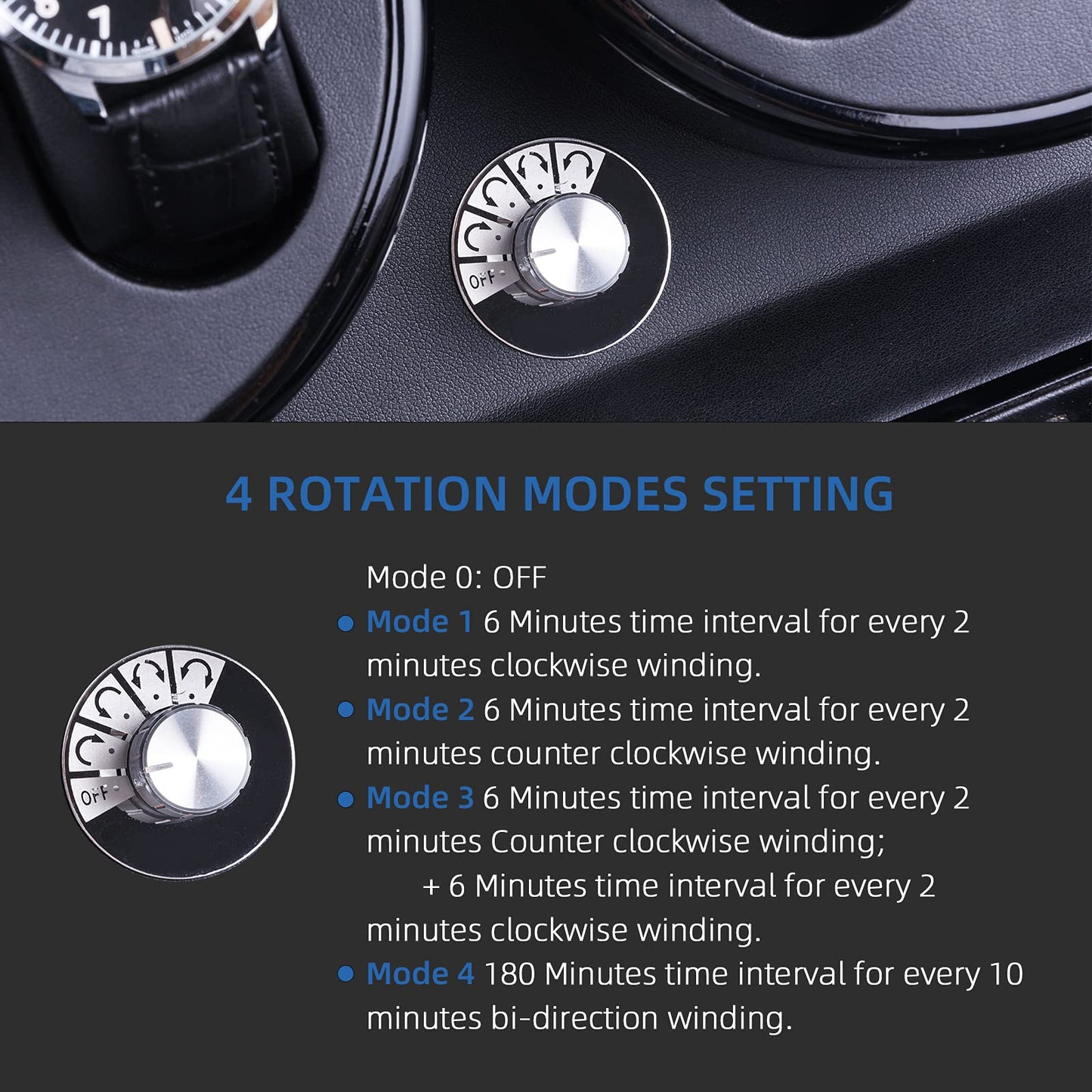 Luxury 4 Motor Quad Watch Winders for Automatic Watches, Safe & Wooden Display Box Case 8+9 Storage (Black)