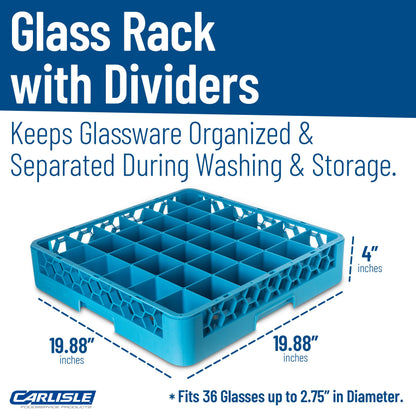 Carlisle FoodService Products RG3614 OptiClean 36 Compartment Glass Rack, 2.94" Compartments, Blue (Pack of 6)