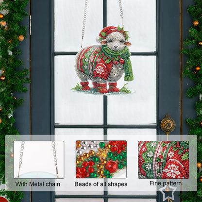 Focart 5D DIY Acrylic Special Shaped Diamonds Painting Hanging Pendant Kits, Christmas Sheep Diamond Art Hanging Window Pendant Ornament for Home Decoration and Gift